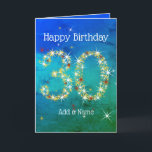 30th Birthday - Star Numbers - Blue Green - Age 30 Card<br><div class="desc">30th Birthday Card - Blue Green Textured Gradient Design, with 30 in White, Gold and Red Stars. 30 in Stars - Age Number - Thirtieth Birthday Card - Blue Green Gradient Texture Background - Customizable Text. Blue Green card with stars number design - the number "30" created with yellow, red...</div>