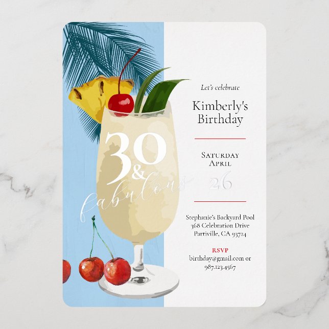 30th Birthday Summer Blue Cocktail Party  (Front)