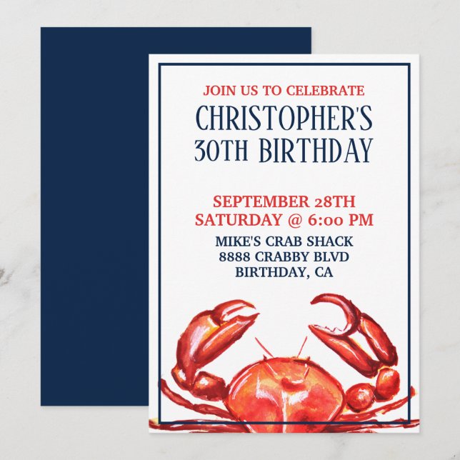 30th Birthday Summer Crab Invitation (Front/Back)