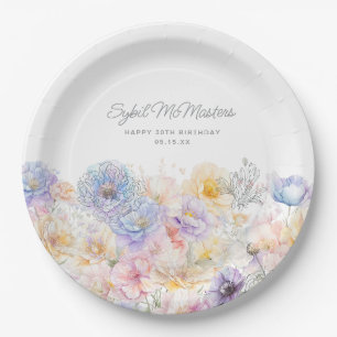 30th Birthday Summer Watercolor Floral Custom Paper Plate