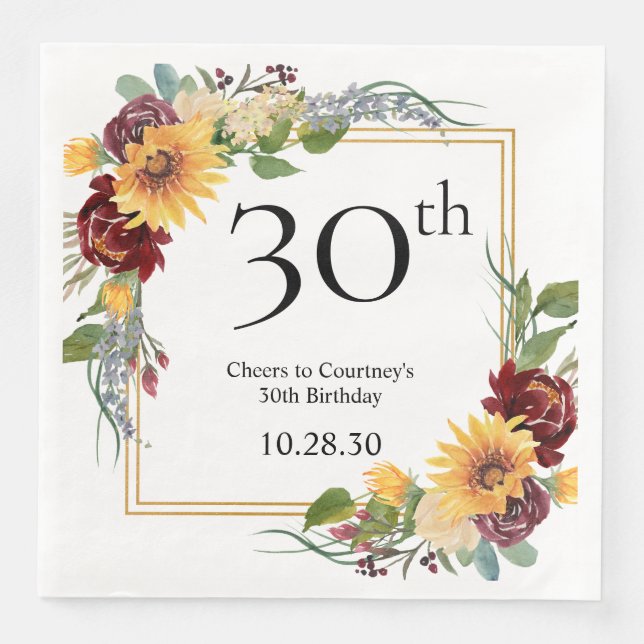 30th Birthday Sunflowers Napkin (Front)