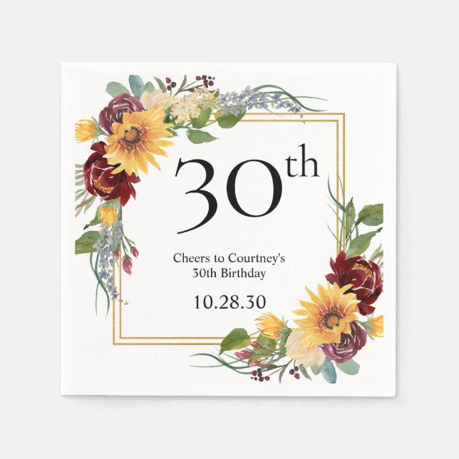 30th Birthday Sunflowers Napkin (Front)