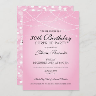 30th Birthday Surprise Party Pink String Lights Invitation