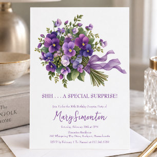 30th Birthday Surprise Party Purple Floral Bouquet Invitation