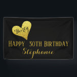 30th Birthday Thirty Black and Faux Gold Heart Banner<br><div class="desc">30th Birthday Black and Faux Gold Heart Design . This is a template ready for you to add your party details to . If you would like to change the background colour or font please click customize further at the end of the template .</div>