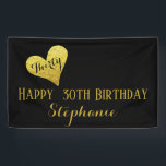 30th Birthday Thirty Black and Faux Gold Heart Banner<br><div class="desc">30th Birthday Black and Faux Gold Heart Design . This is a template ready for you to add your party details to . If you would like to change the background colour or font please click customize further at the end of the template .</div>