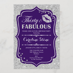 30th Birthday - Thirty Fabulous Purple Silver Invitation