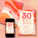 30th Birthday Thirty Flirty & Thriving Retro Pink Invitation<br><div class="desc">Make a bold statement with your 30th birthday with thirty, flirty, & thriving retro birthday party invitations! These invitations are designed to capture the essence of boho charm and retro nostalgia, making them the perfect choice for your milestone birthday celebration. With their unique blend of vibrant colours, intricate details, and...</div>