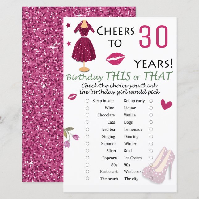 30th Birthday This or That Game (Front/Back)