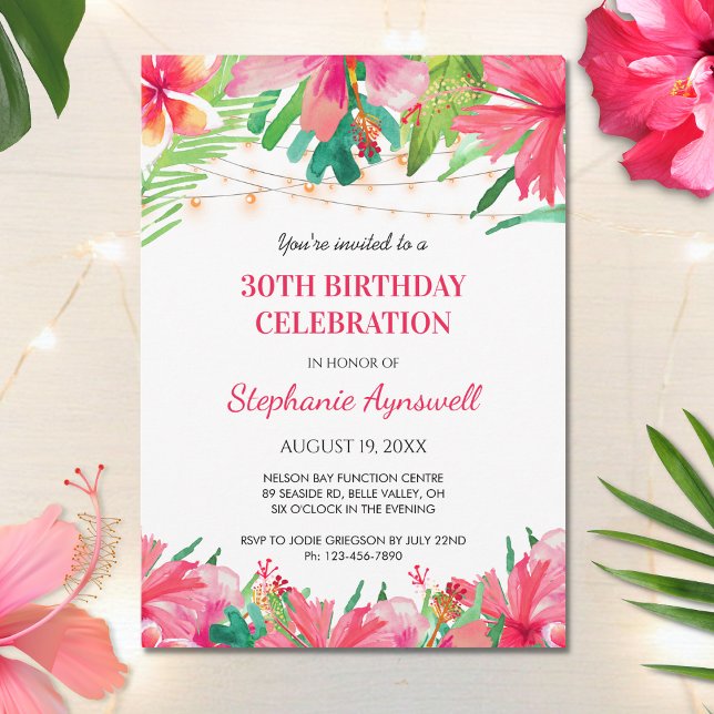 30th Birthday Tropical String Lights Hawaiian Invitation (Creator Uploaded)
