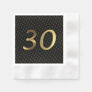 30th Birthday Wedding Anniversary Black Gold Napkin