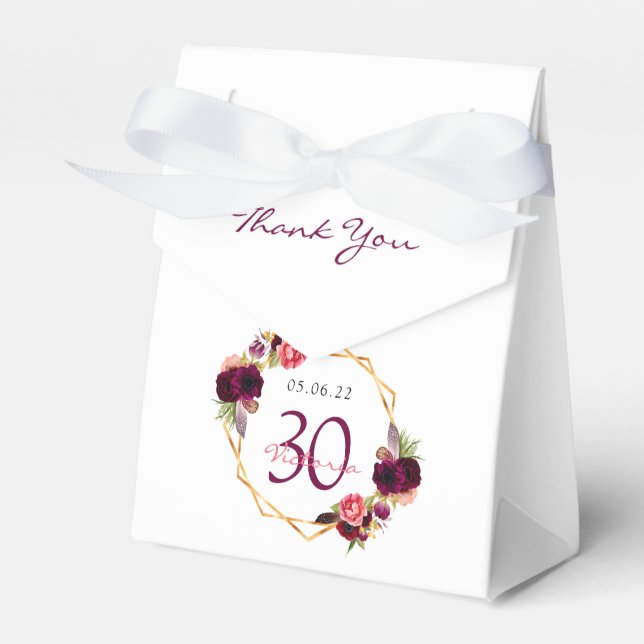 30th birthday white burgundy flowers geometric favor box (Front Side)