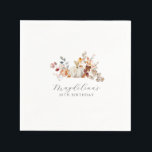 30th Birthday White Pumpkin Fall Flowers Custom Napkin<br><div class="desc">Modern and elegant white pumpkin and fall flowers floral design. The soft watercolor palette is a sophisticated blend of soft pink and dark rich golden yellow and brown. The fall leaves surround the white pumpkin for a special autumn display. Perfect for your fall birthday party.</div>