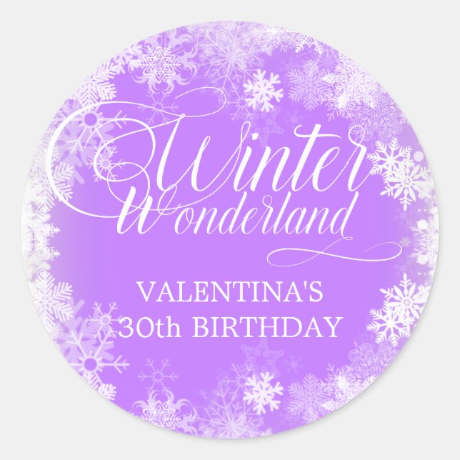 30th Birthday Winter Wonderland Snowflake Favour Classic Round Sticker (Front)