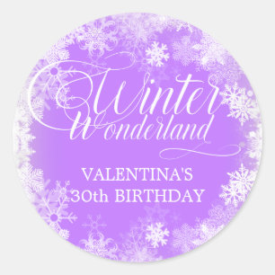 30th Birthday Winter Wonderland Snowflake Favour Classic Round Sticker