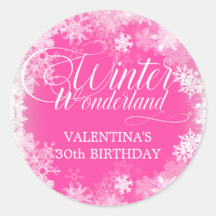 30th Birthday Winter Wonderland Snowflake Favour Classic Round Sticker