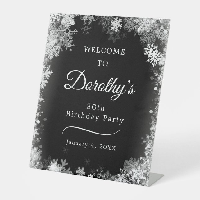 30th Birthday Winter Wonderland Snowflake Welcome Pedestal Sign (Front)
