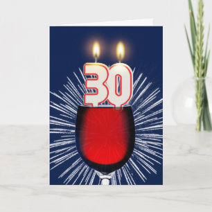 30th Birthday with wine and candles Card