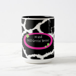 30th Birthday Zebra Pattern Two-Tone Coffee Mug