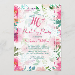 30th BirthdayTropical Floral Pink Peony  Party Invitation
