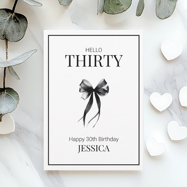 30th Black and White Minimal Modern Happy Birthday Card (30th Black and White Minimalist Elegant Birthday Card)