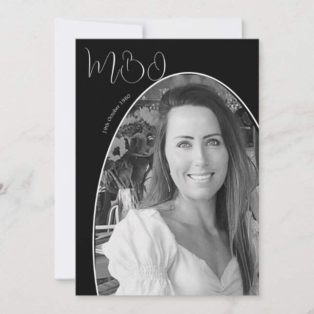 30th Black White Photo Birthday Elegant Monogram  Invitation (Front)