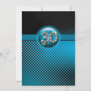 30th blue black elegant dots invitation