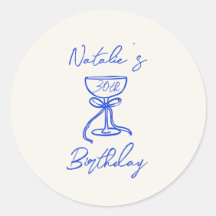 30th Blue Hand Drawn Bow Champagne Glass Birthday