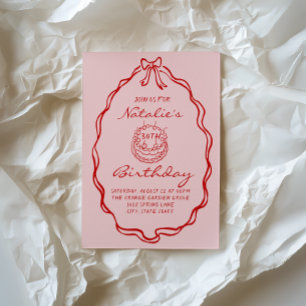 30th Bow Hand Drawn Coquette Thirtieth Birthday Invitation
