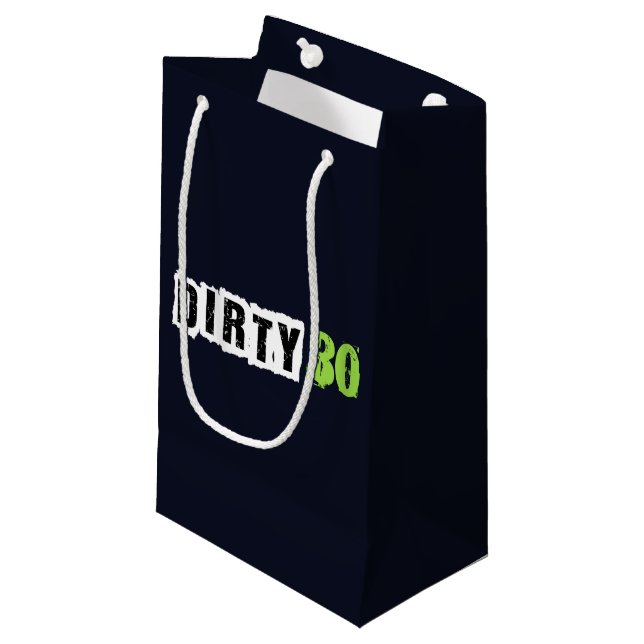30th Celebrate Dirty 30 Thirtieth Navy Blue Party Small Gift Bag (Front Angled)