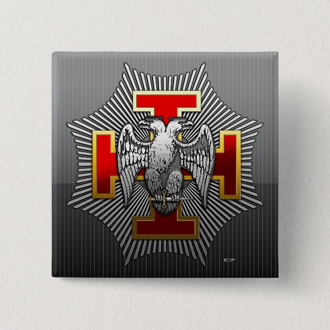 30th Degree: Knight Kadosh 2 Inch Square Button (Front)