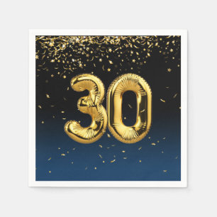 30th Gold Balloons and Confetti Napkins