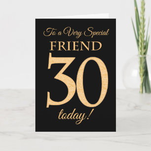 30th Gold-effect on Black for Friend Birthday Card