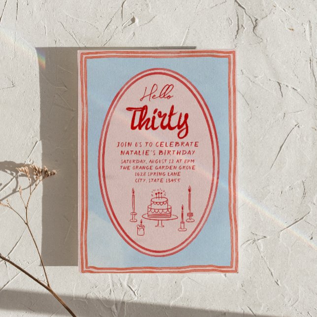 30th Hand Written Drawn Cake Quirky Retro Birthday Invitation (Creator Uploaded)