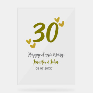 30th happy anniversary golden grey wedding couple  acrylic sign