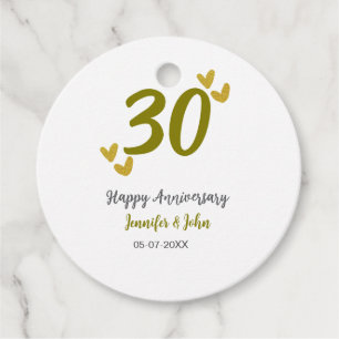 30th happy anniversary golden grey wedding couple favour tags
