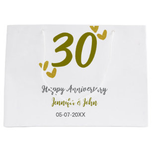 30th happy anniversary golden grey wedding couple large gift bag