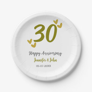 30th happy anniversary golden grey wedding couple  paper plate