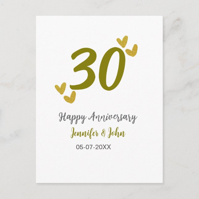 30th happy anniversary golden grey wedding couple  postcard (Front)