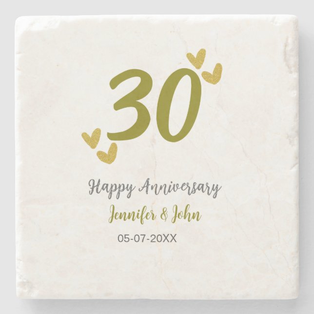 30th happy anniversary golden grey wedding couple  stone coaster (Front)