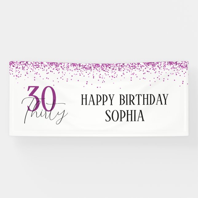 30th Happy Birthday Dark Pink Glitter Girly Banner (Horizontal)