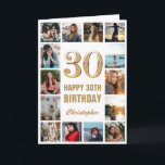 30th Happy Birthday Gold and White Photo Collage Card<br><div class="desc">30th Happy Birthday Gold and White Photo Collage Birthday Card. For further customization,  please click the "Customize it" button and use our design tool to modify this template.</div>