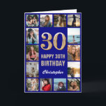 30th Happy Birthday Navy Blue & Gold Photo Collage Card<br><div class="desc">30th Happy Birthday Navy Blue and Gold Photo Collage Birthday Card. For further customization,  please click the "Customize it" button and use our design tool to modify this template.</div>