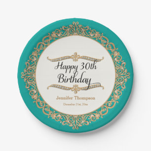 30th Happy Birthday Party Celebration Jewel Look Paper Plate