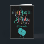 30th Happy Birthday Stylish Text Name Colourful Card<br><div class="desc">Wish a happy 30th in multicolor style! Happy Birthday is set in a fun multicolor typography in shades of teal, pink, blue, coral and orange, on a classic black background. The age and your recipient’s name are in a cordinating typeface. You can change the greeting inside to your own words...</div>