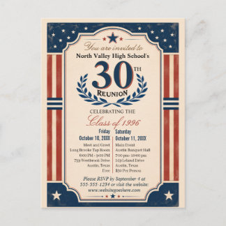 30th High School Class Reunion Americana Red White Postcard