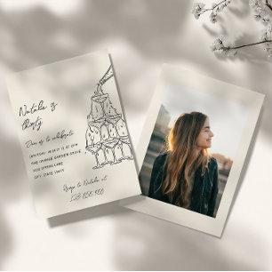 30th Illustrated Champagne Tower Photo Birthday  Invitation