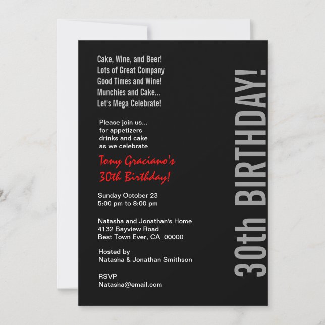 30th Modern Birthday Black White Red Template (Front)