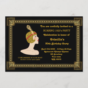 30th or any,Birthday Party woman,Gatsby, gold Invitation
