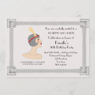 30th or any,Birthday Party woman,Gatsby,silvergrey Invitation